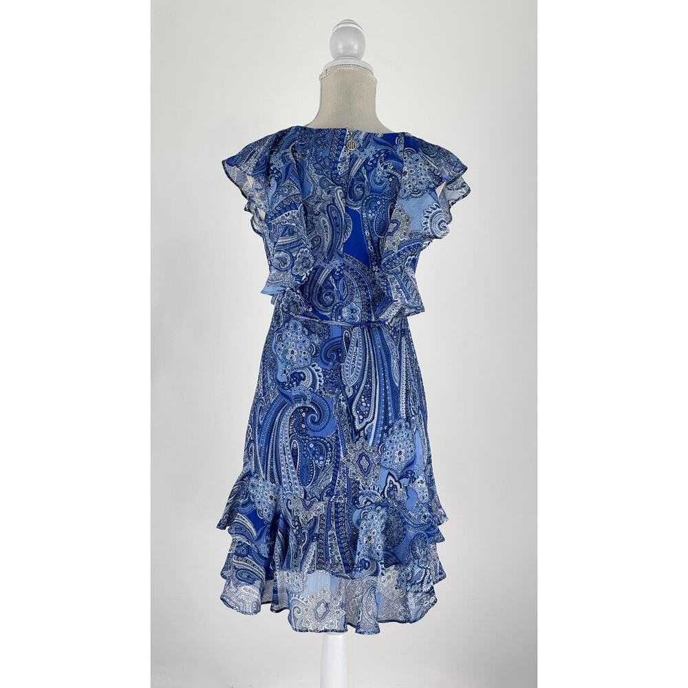 Tommy Hilfiger Paisley Ruffle Mini Dress Blue Womens Size 2 New - Picture 9 of 12